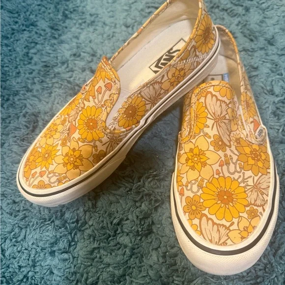 Vans Women's Yellow Floral Slip-On Sneakers - Picture 1 of 4